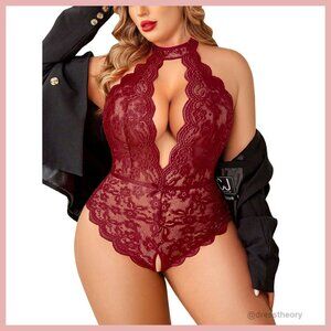 Plus Size Lace Bodysuit Halter Teddy Nightgown 16-24 Women's Lingerie